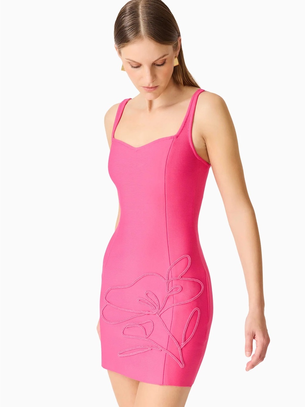 Elliatt Opaline Hot Pink Floral-Applique Bodycon Mini Dress • msrp $238